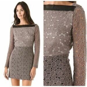 Diane Von Furstenberg Sarita Pebble Lace Mini Dress Size 10 Leather Trim $393